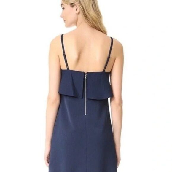 Alice + Olivia Etta Ruffle-Trimmed Crepe Mini Cocktail Dress Navy Blue Sz M - Picture 2 of 8
